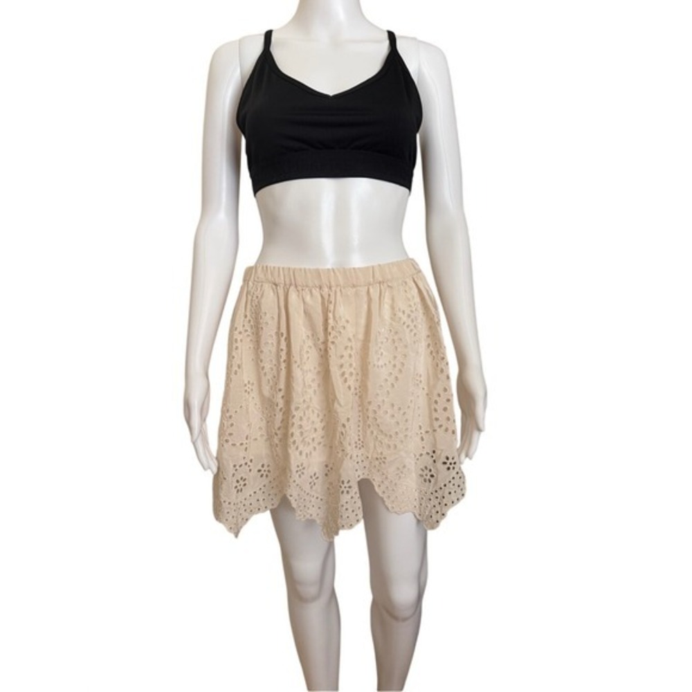 Ulla Johnson Ivory Embroidered Eyelet Scalloped Hem Mini Skirt Size 0